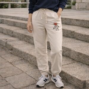 NWOT Cream Pop Artist Keith Haring Joggers with Heart Motif XXL